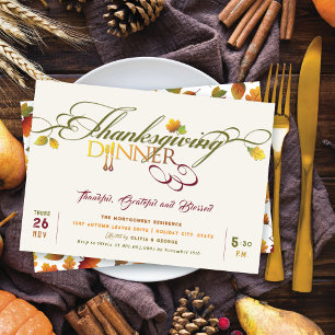 Thanksgiving Dinner Feast Colourful Autumn Leaves Invitation