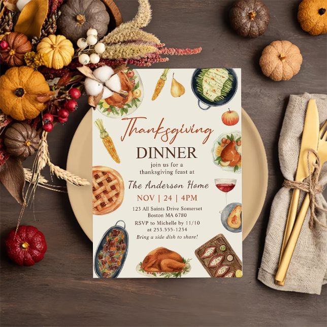 Thanksgiving Dinner Feast with Turkey Pumpkin Invitation (Creator Uploaded)