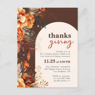 Thanksgiving dinner floral white arch invitation postcard