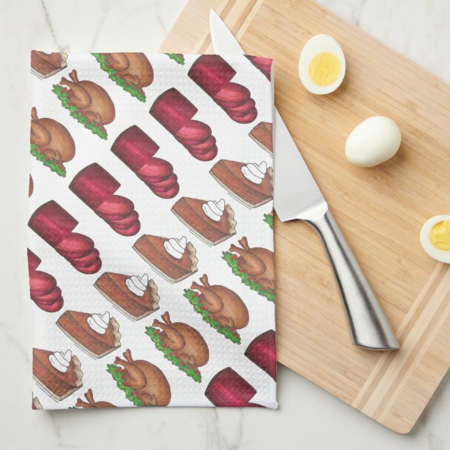 Thanksgiving Dinner Foods Turkey Cranberry Pie Kitchen Towel (Quarter Fold)