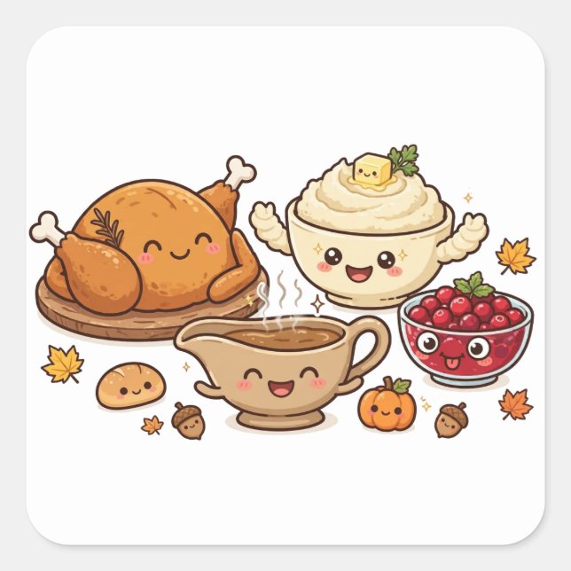 Thanksgiving Dinner Fun Square Sticker (Front)