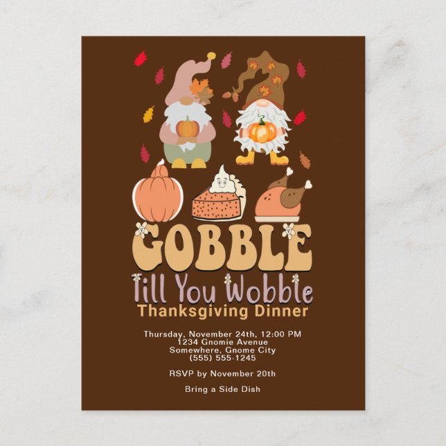 Thanksgiving Dinner Gnomes Gobble Quote Holiday Postcard (Front)