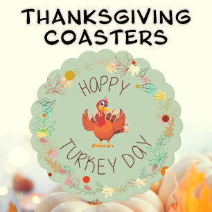Thanksgiving Dinner Happy Turkey Day Leaves Square Paper Coaster