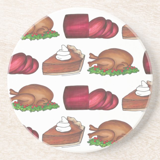 Thanksgiving Dinner Holiday Cranberry Turkey Pie Coaster (Front)