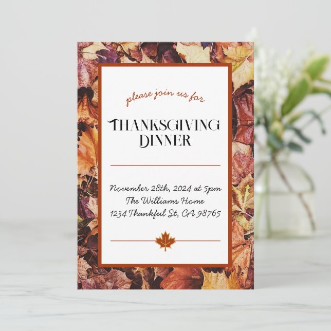 Thanksgiving Dinner Invitation - Autumn Leaves (Standing Front)