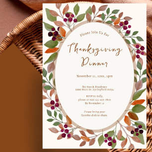 Thanksgiving Dinner Invitation Autumn Leaves