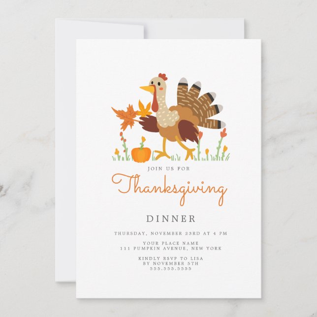 Thanksgiving Dinner Invitation Flat Card (Devant)