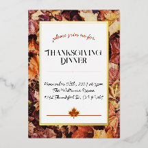 Thanksgiving Dinner Invitation - Foil Leaves