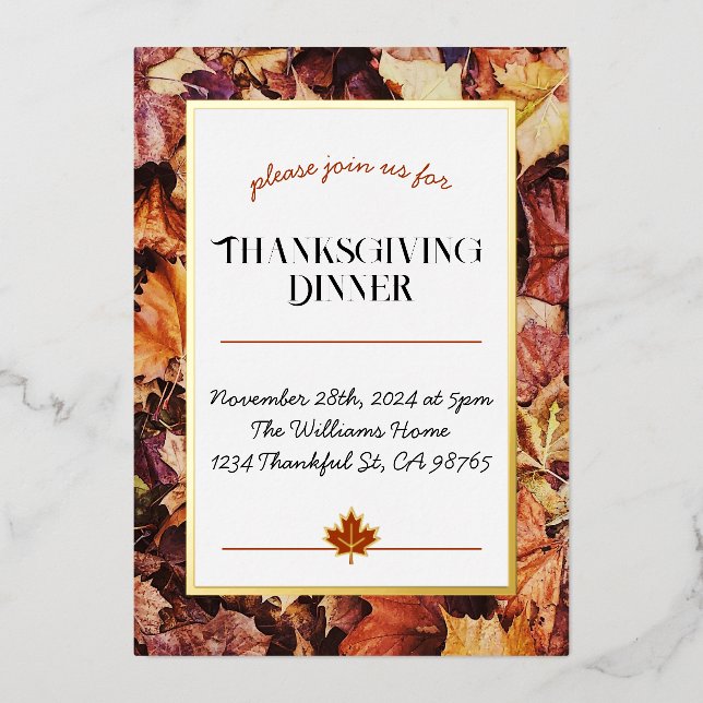 Thanksgiving Dinner Invitation - Foil Leaves (Front)
