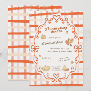Thanksgiving Dinner Invitation   Orange Plaid