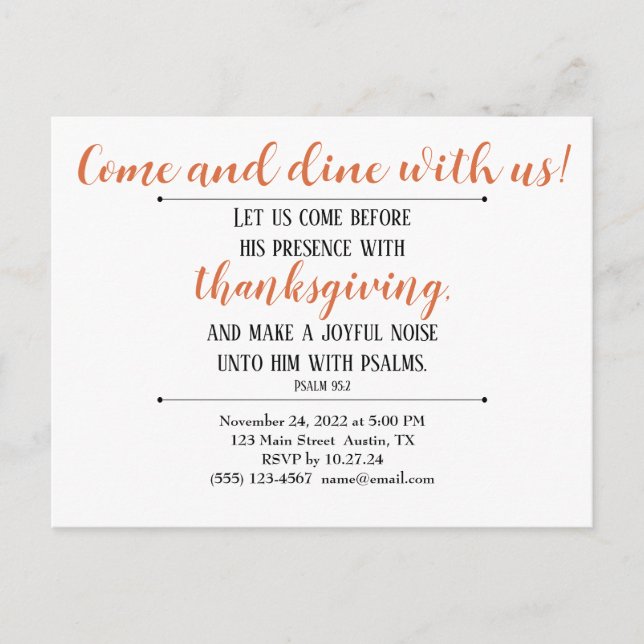 Thanksgiving Dinner Invitation Scripture Postcard (Front)