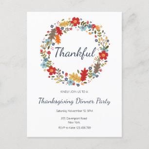 Thanksgiving Dinner Invitation Thankful Wreath Postcard