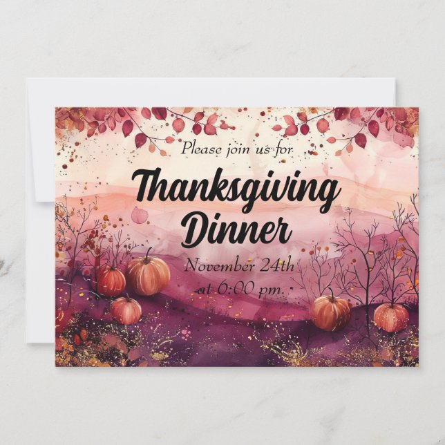 Thanksgiving Dinner Invitation Watercolor Pumpkins (Front)