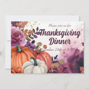 Thanksgiving Dinner Invitation Watercolor Pumpkins