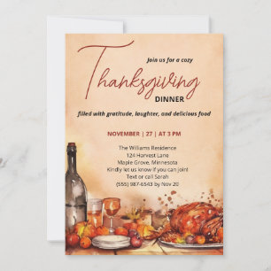 Thanksgiving Dinner invitation with Autumn Feast
