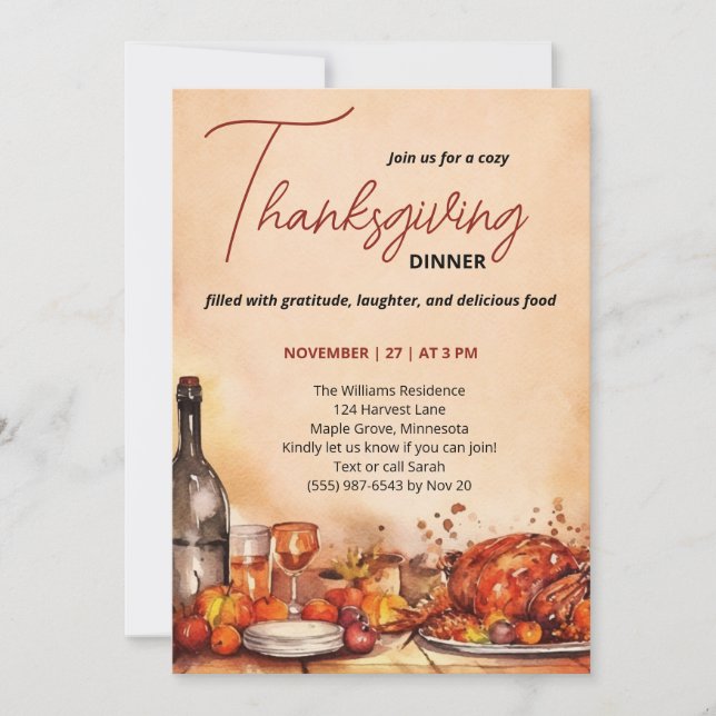 Thanksgiving Dinner invitation with Autumn Feast  (Devant)