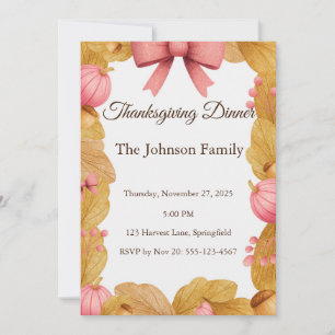 Thanksgiving Dinner Invitation with Autumn Wreath