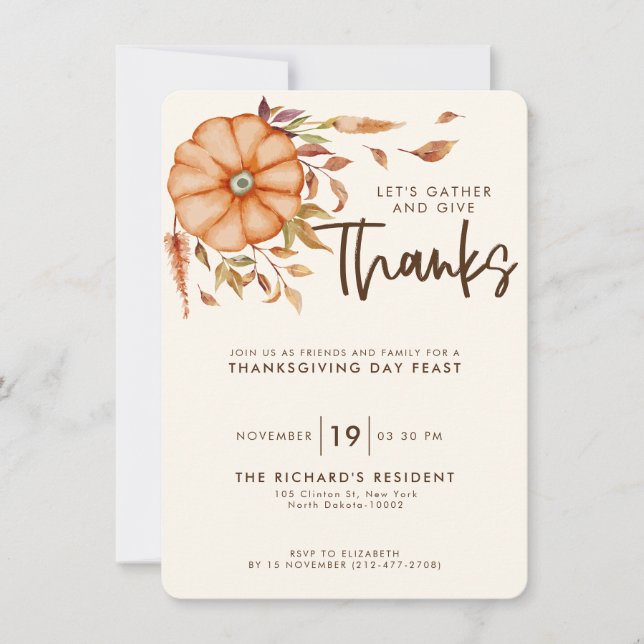 Thanksgiving Dinner Invite Boho Theme (Front)