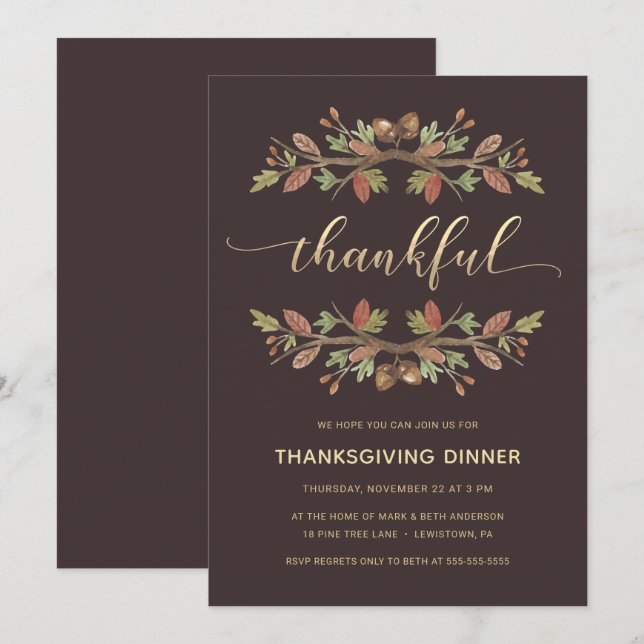 THANKSGIVING DINNER INVITE | THANKFUL FALL FOLIAGE (Front/Back)