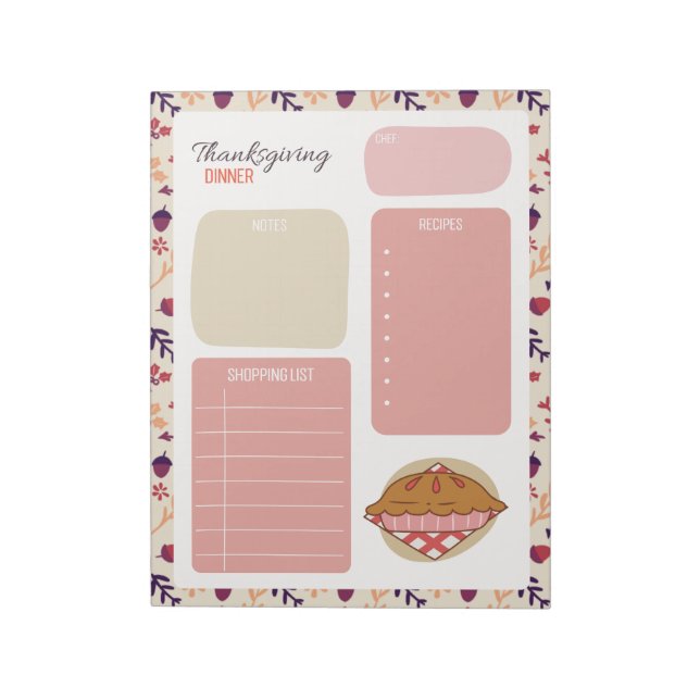 Thanksgiving Dinner Meal Plan Notepad (Rotated)