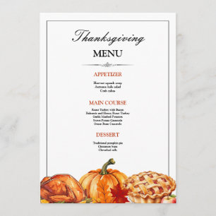 Thanksgiving Dinner Menu Invitation, Thanksgiving