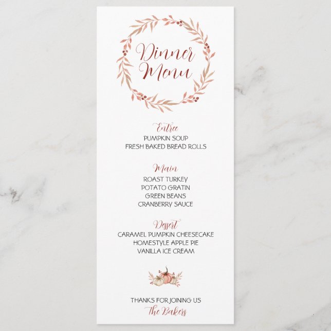 Thanksgiving Dinner Menu Pumpkin Spice (Front)