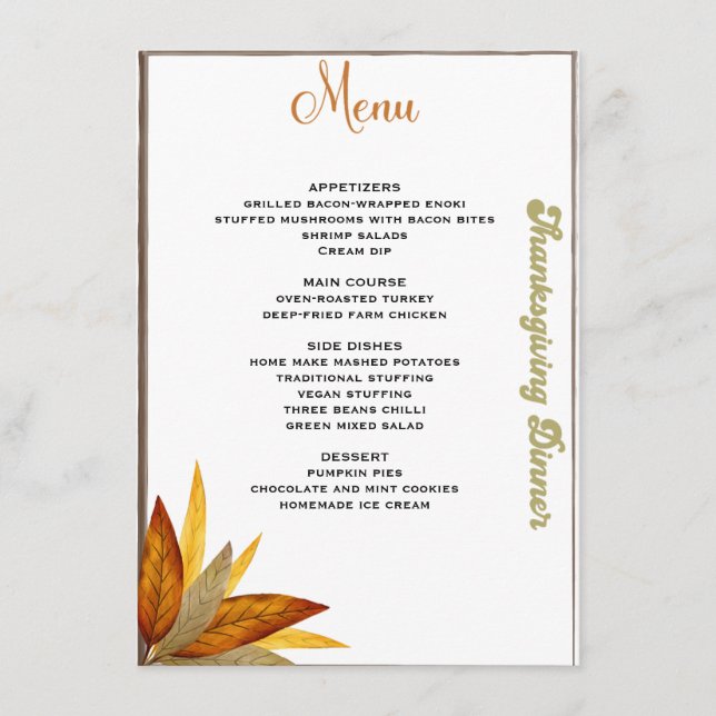 Thanksgiving dinner menu style 09.retro fall (Front)
