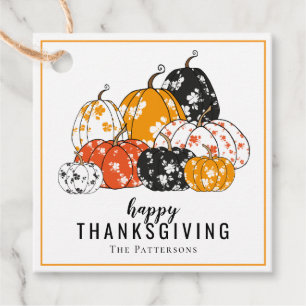 Thanksgiving Dinner Modern Floral Pumpkins Favour Tags