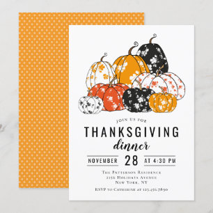 Thanksgiving Dinner Modern Floral Pumpkins Invitation