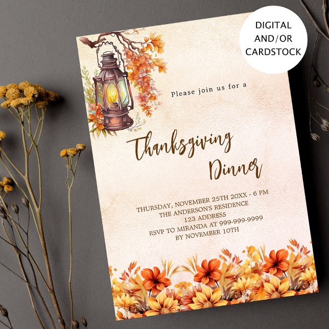 Thanksgiving dinner orange flowers fall vintage invitation (Creator Uploaded)