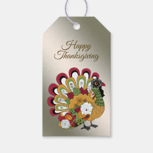 Thanksgiving Dinner Party Colorful Floral Turkey Gift Tags