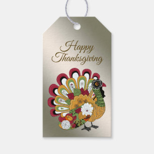 Thanksgiving Dinner Party Colourful Floral Turkey Gift Tags