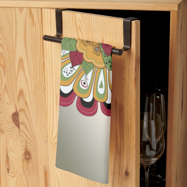 Thanksgiving Dinner Party Colourful Floral Turkey Kitchen Towel (Thirds Fold)