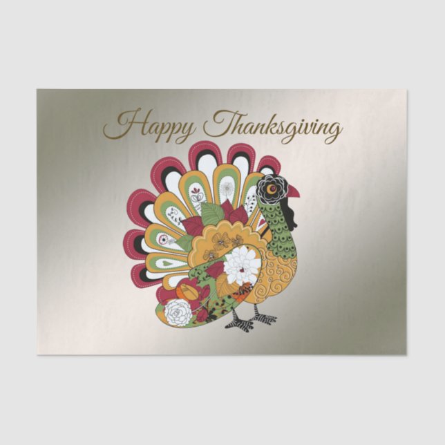 Thanksgiving Dinner Party Colourful Floral Turkey Tissue Paper (Front)