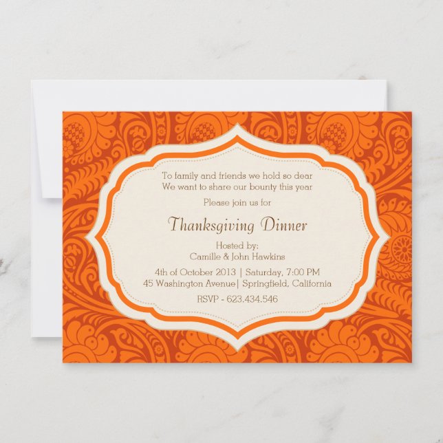 Thanksgiving Dinner Party Damask Invitation (Front)