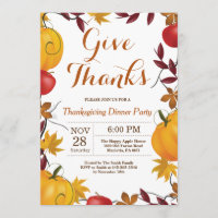 Thanksgiving Dinner Party Fall Autumn Invitation