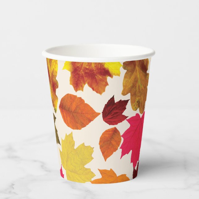Thanksgiving Dinner Party Fall Colours Leaves Paper Cups (Front)