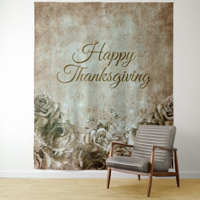 Thanksgiving Dinner Party Floral Rustic Vintage Tapestry (In Situ)