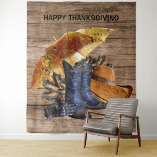 Thanksgiving Dinner Party Orange Rustic Vintage Tapestry