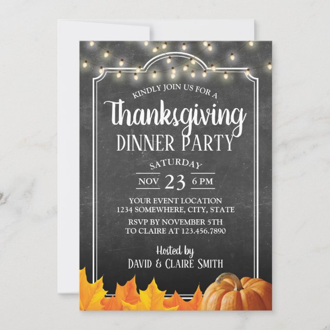 Thanksgiving Dinner Party Rustic Chalkboard Invitation (Front)