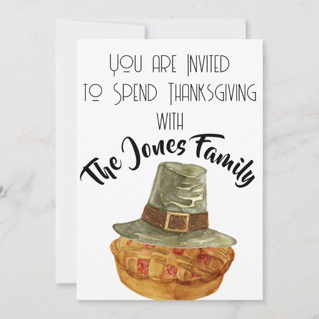 Thanksgiving Dinner Pilgrim Hat Pie Invitation  (Front)