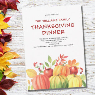 Thanksgiving Dinner Pumpkin Autumn Leaf  Invitation