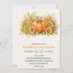 Thanksgiving Dinner Pumpkin & Autumn Leaves Invitation