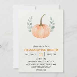 Thanksgiving Dinner Pumpkin & Autumn Leaves Invitation