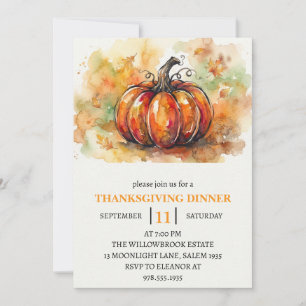 Thanksgiving Dinner Pumpkin & Autumn Leaves Invitation