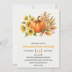 Thanksgiving Dinner Pumpkin & Autumn Leaves Invitation