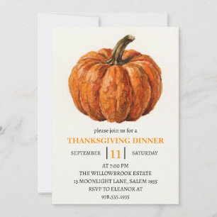 Thanksgiving Dinner Pumpkin & Autumn Leaves Invitation