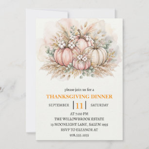 Thanksgiving Dinner Pumpkin & Autumn Leaves Invitation