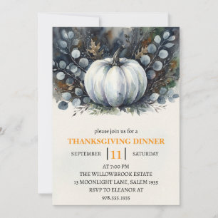 Thanksgiving Dinner Pumpkin & Autumn Leaves Invitation