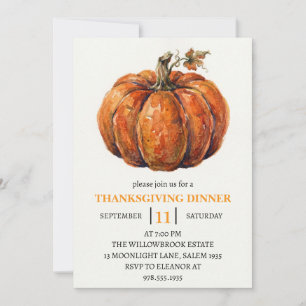 Thanksgiving Dinner Pumpkin & Autumn Leaves Invitation